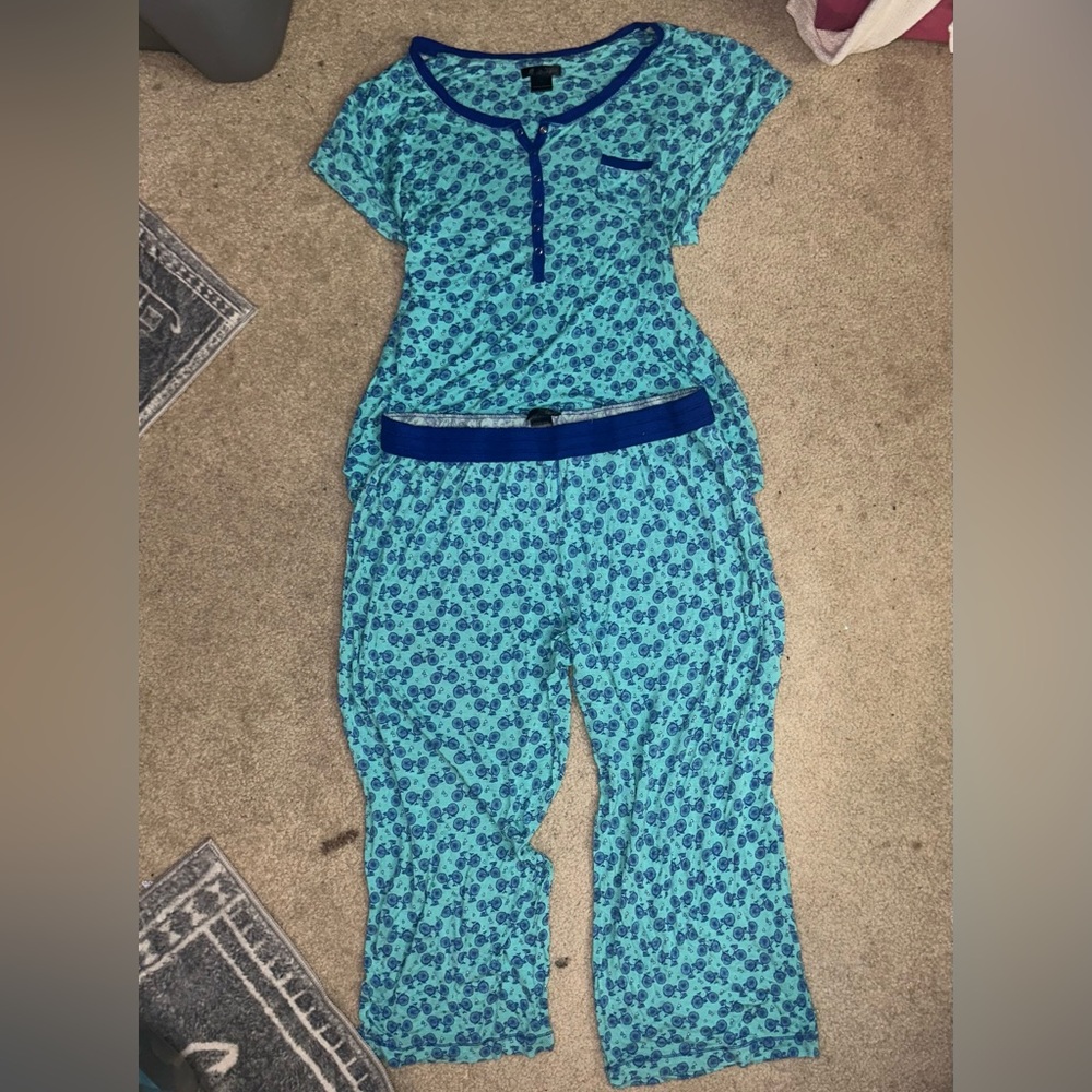 Blue Floral Pajama Set